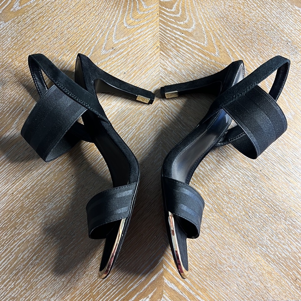 DKNY Black Stretch Metal Bryson Square Toe Stiletto SlipSlingback Sandal - Picture 9 of 12